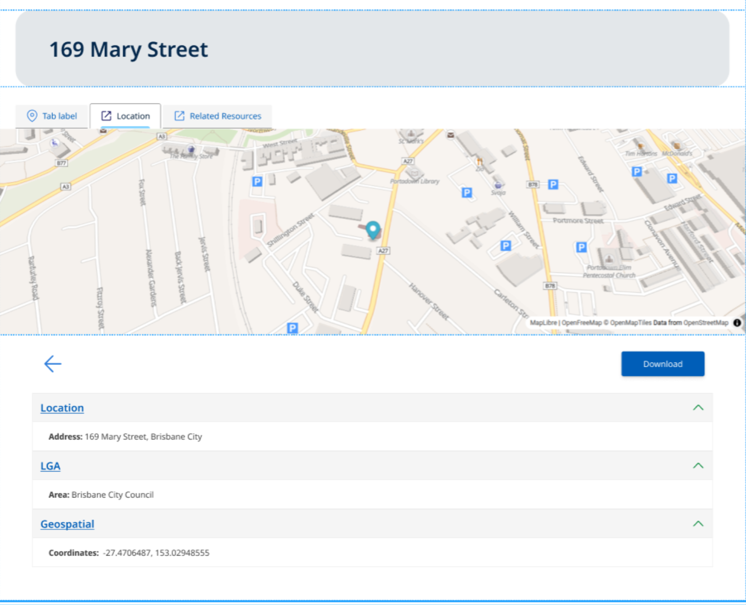 Asset page showing the location tab